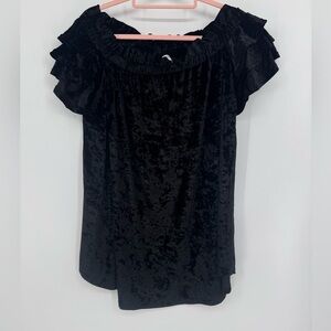 Umgee Womens Black Ruffled Velvet Mini Dress Party Off The Shoulder Size Large